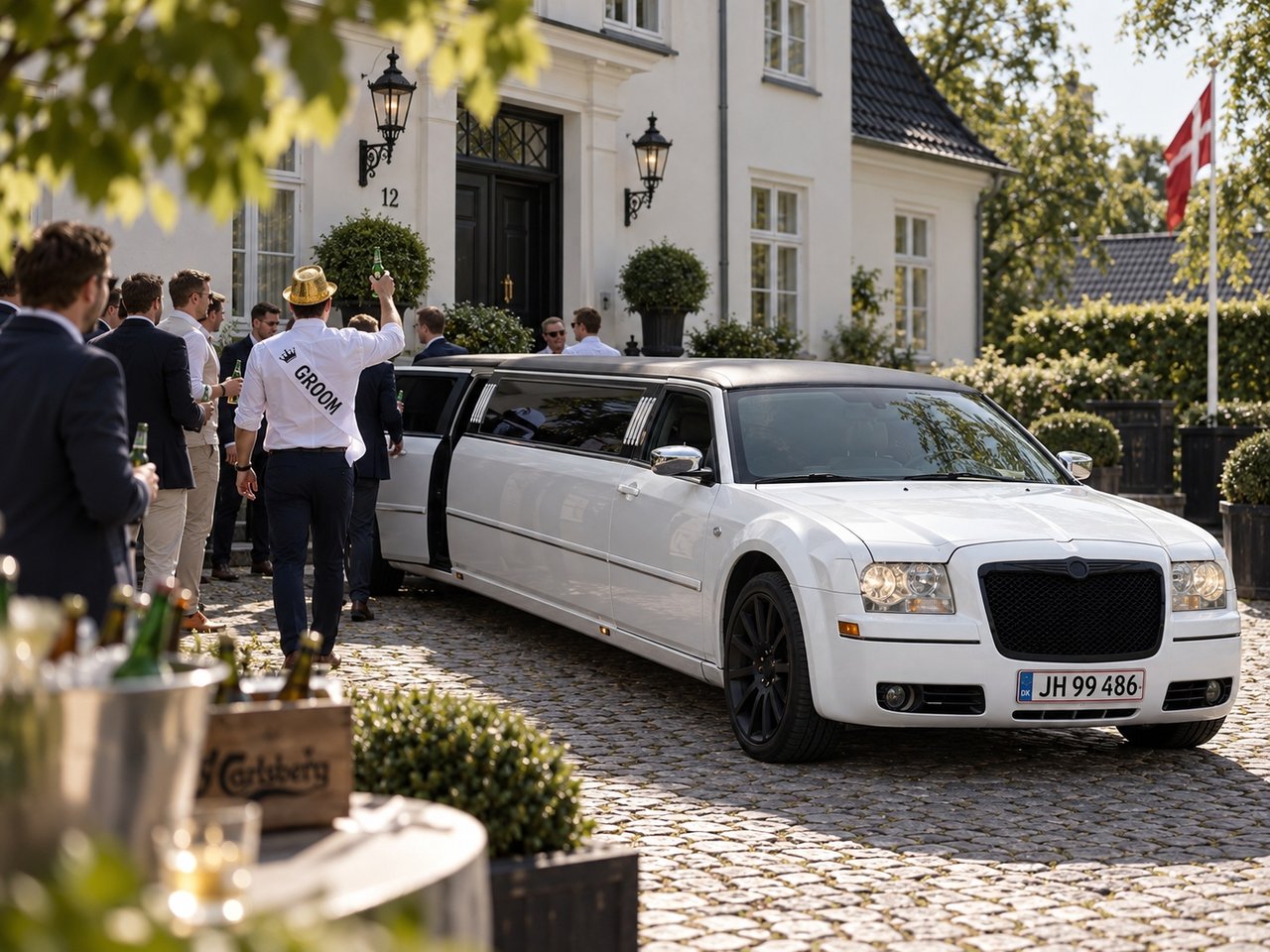Limousine ved polterabend for brudgommen