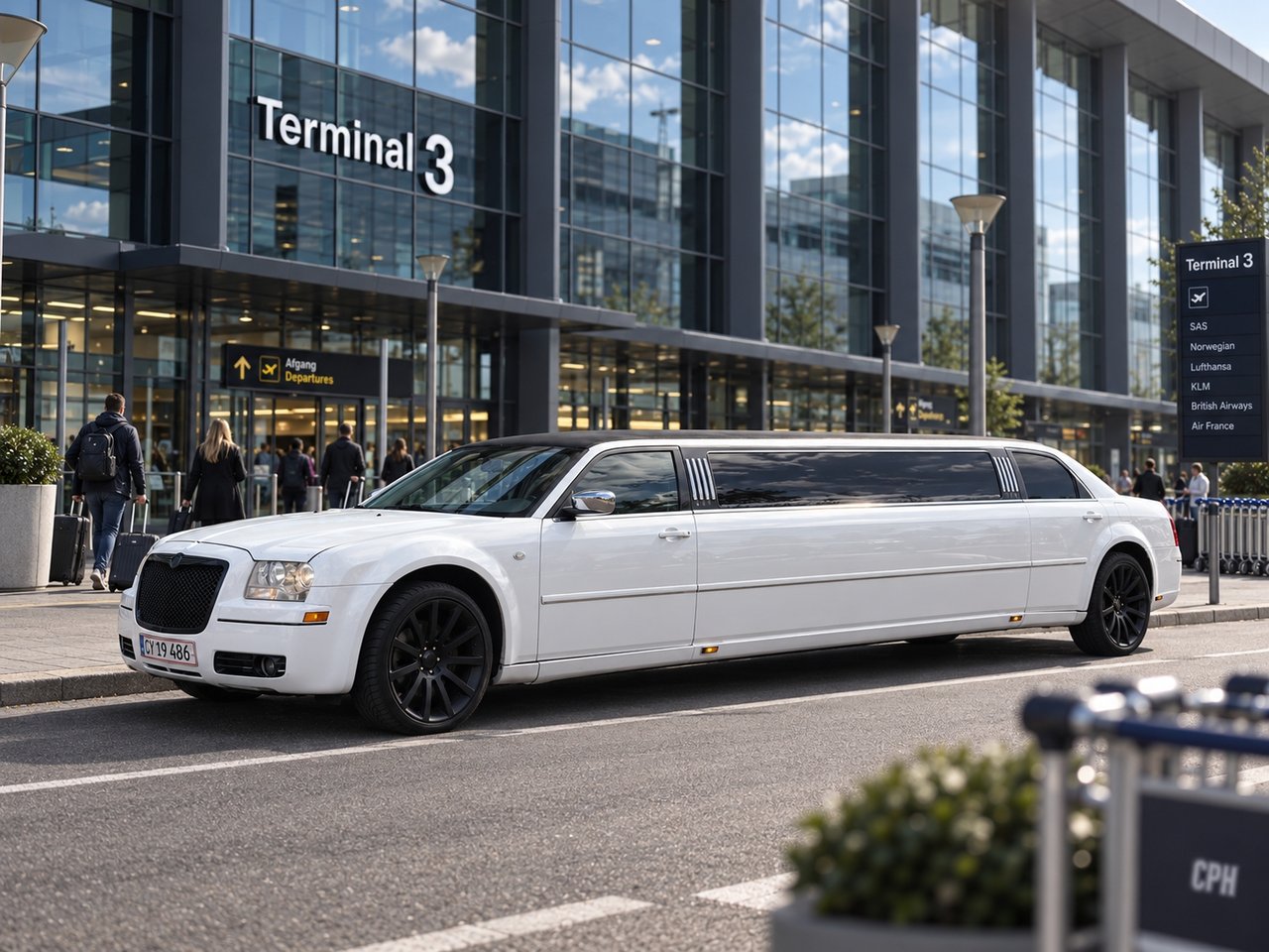 Limousine venter ved terminal 3 i Kastrup Lufthavn