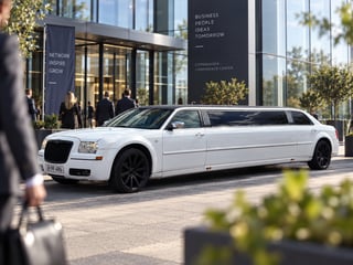 Hvid limousine foran konferencecenter
