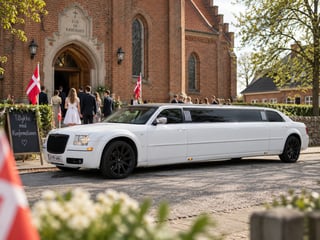 Konfirmation med limousine foran kirke