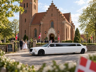 Stretch limousine foran kirke med unge mennesker